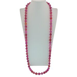 Jay King Bright Pink Agate Bead Sterling Necklace HSN 42" Fuchsia Red DRT Round